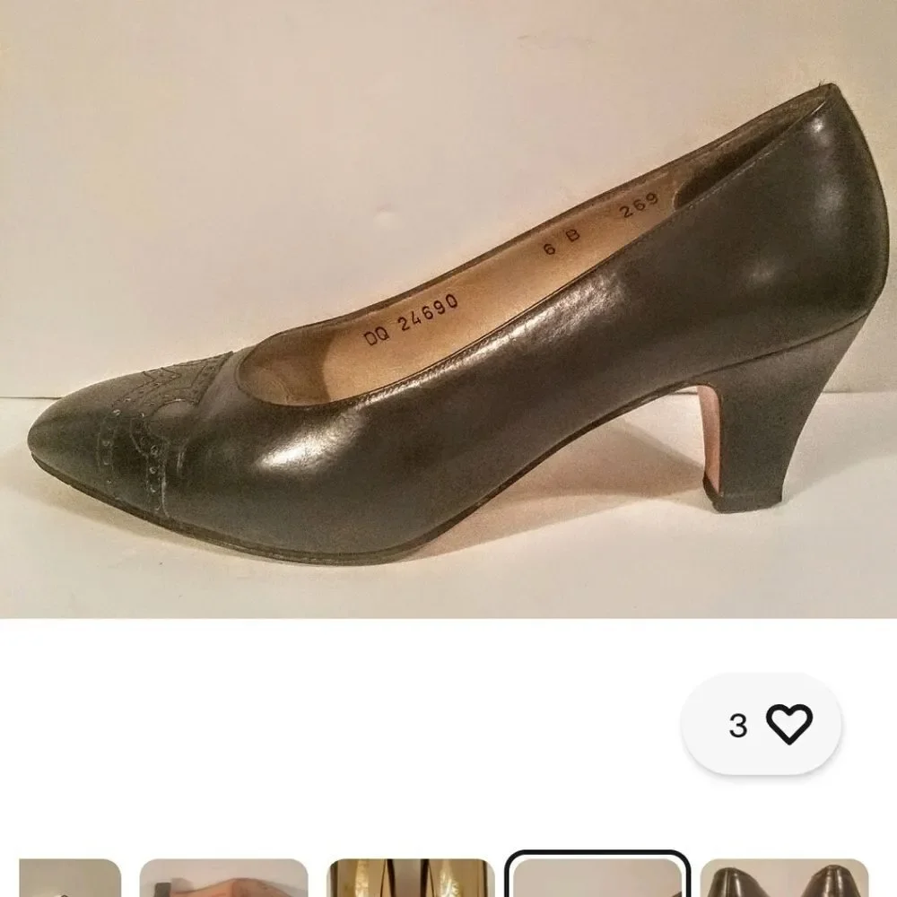 Salvatore Ferragamo Gray Leather w/Black Wingtips Pumps Sz.6 Ret $335 in Dustbag